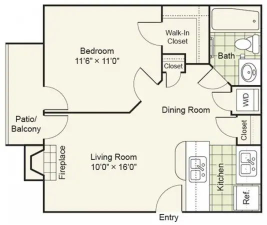 One Bed One Bath 263 floor plan